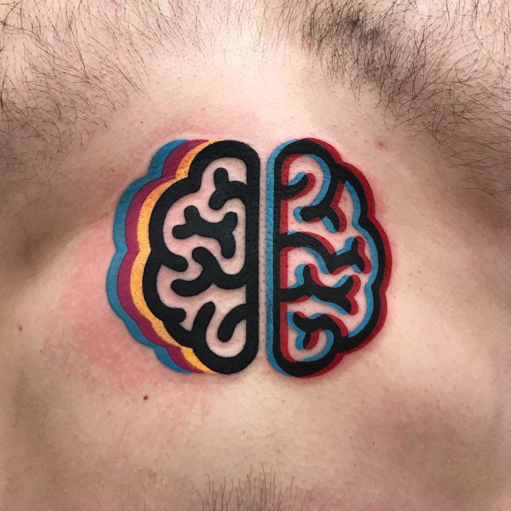3 D line Brain Tattoo