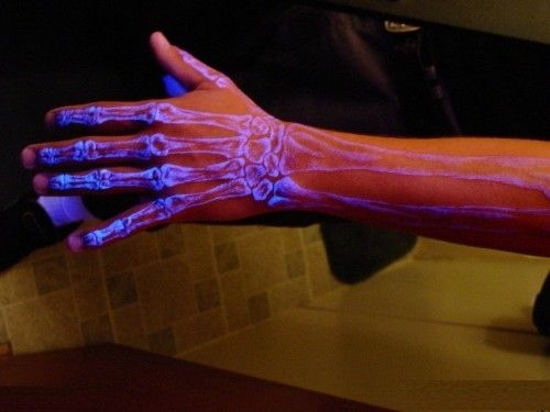 Skeleton UV Light Tattoo on hand for men