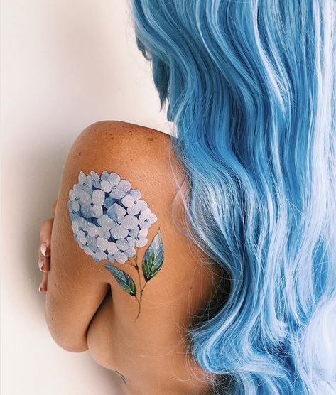 Hydrangea Tattoo on shoulder for women 