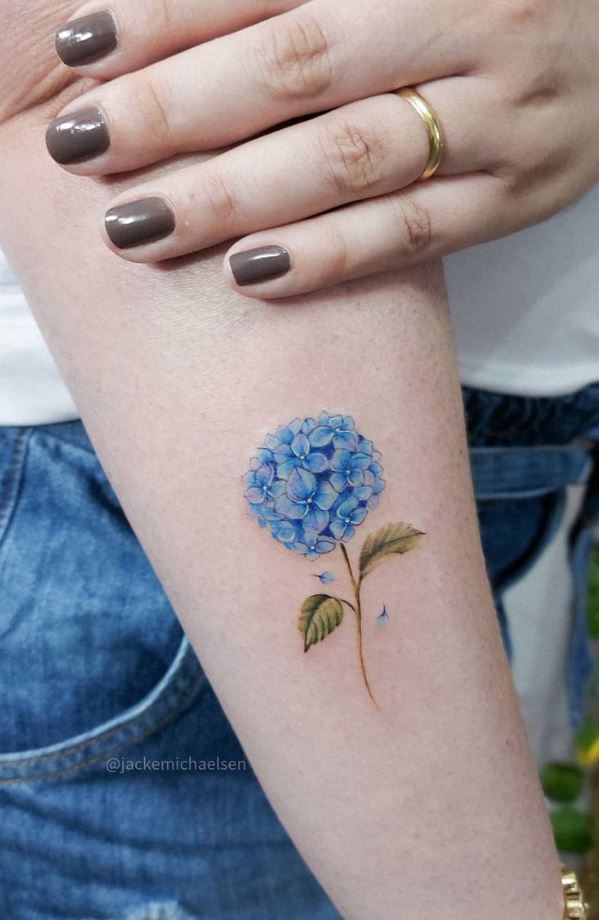 Blue Hydrangea Tattoo for girls