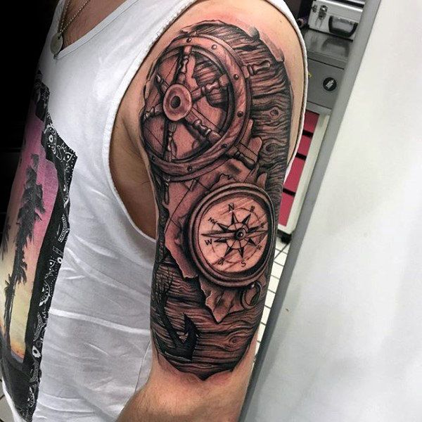 Compass Sketch Tattoo for shoulder for men