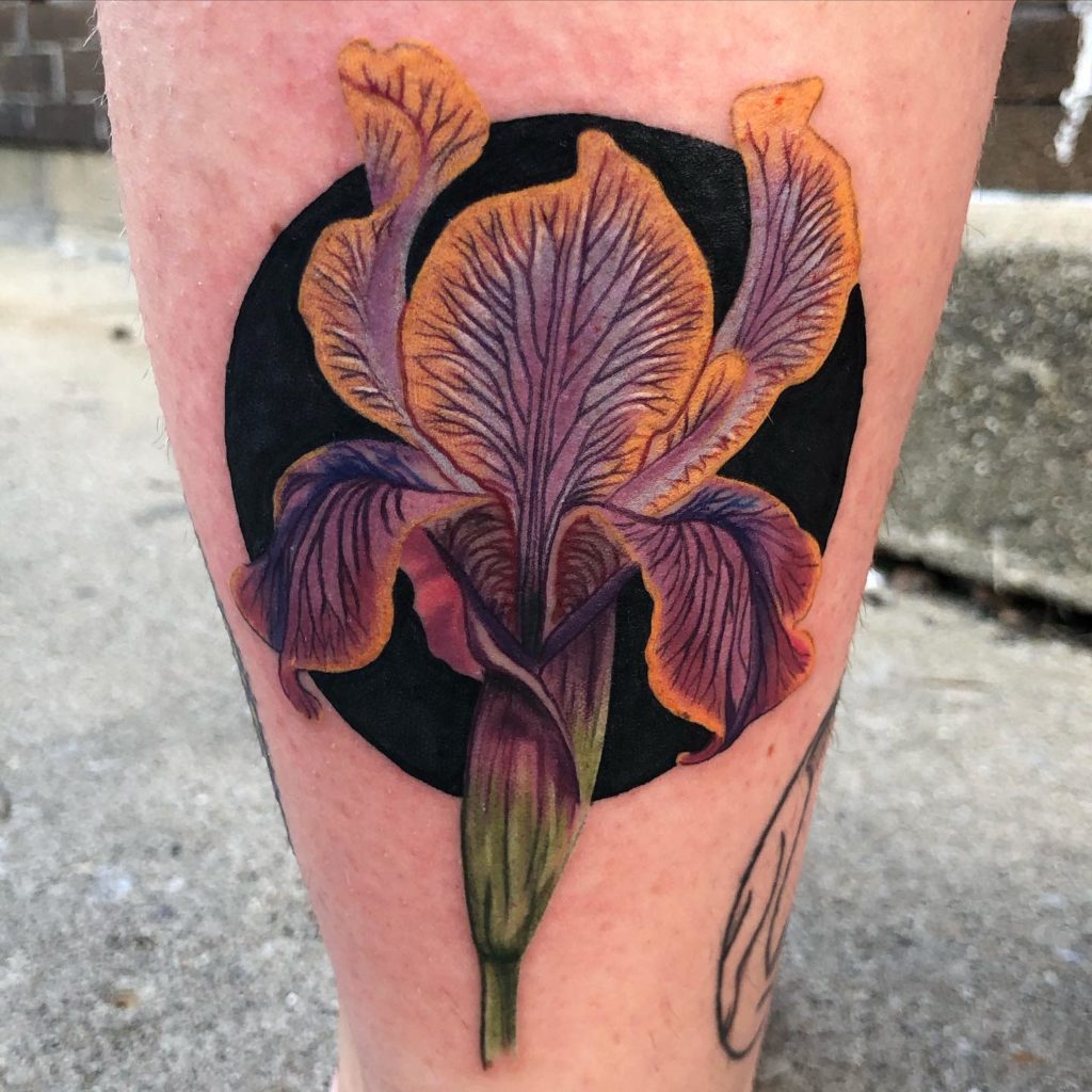 Yellow Iris flower tattoo