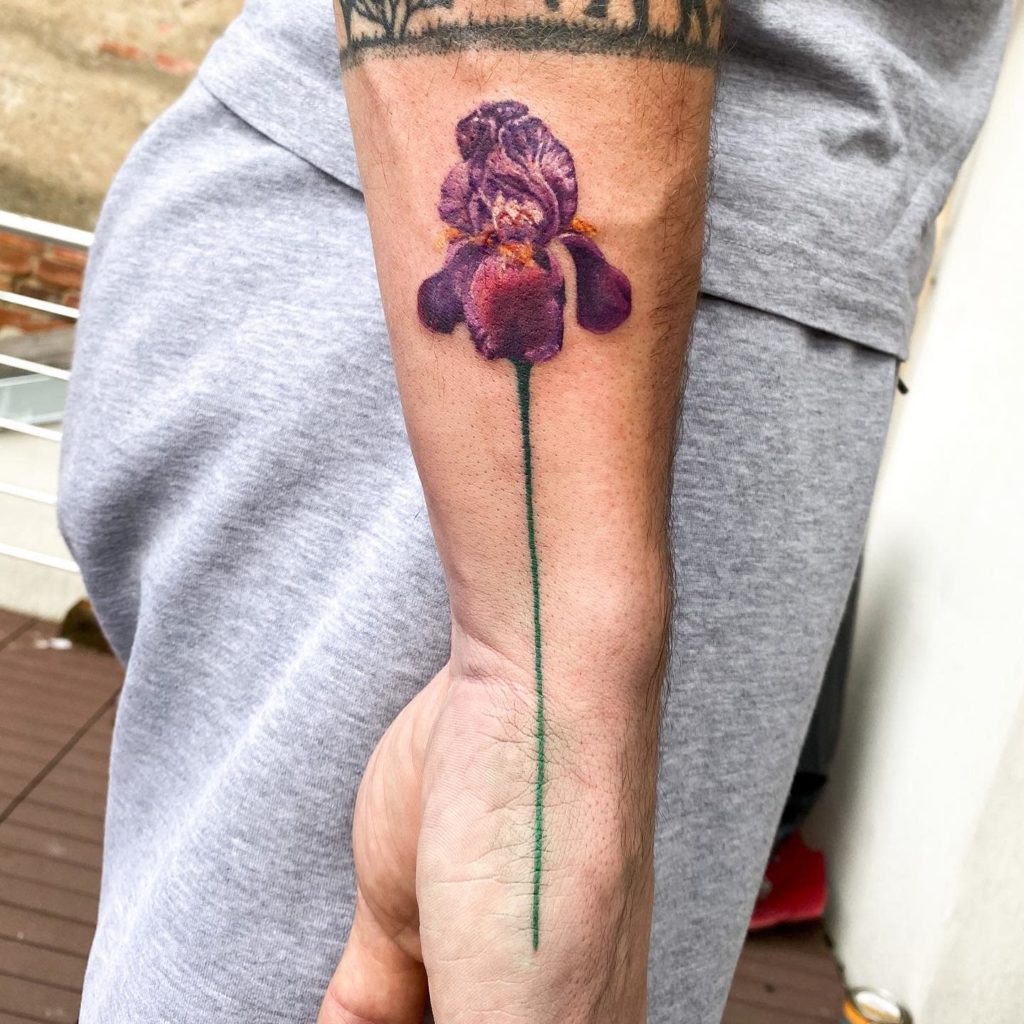 Amazing purple Iris flower tattoo for girls