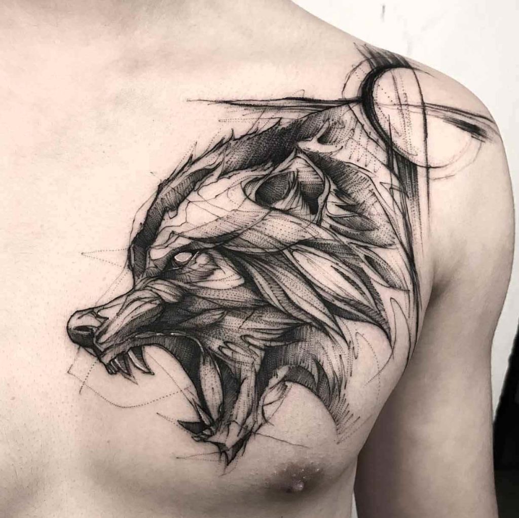 Fox Sketch Tattoo on chest for men