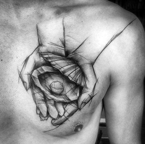 Beautiful hands Sketch Tattoo on chest for men