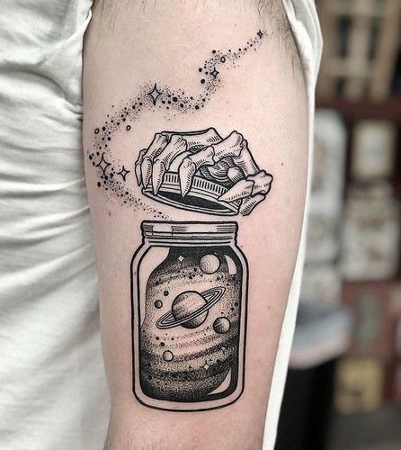 Opening jar tattoo on forearm for women