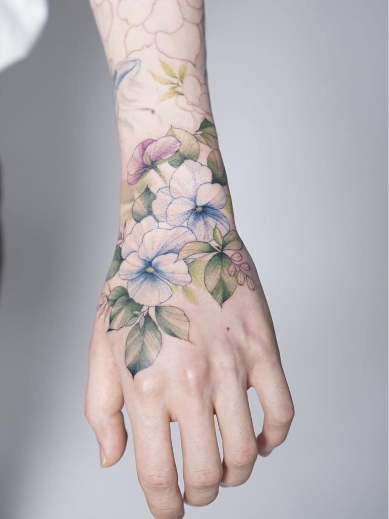 Hydrangea Tattoo on hand for women