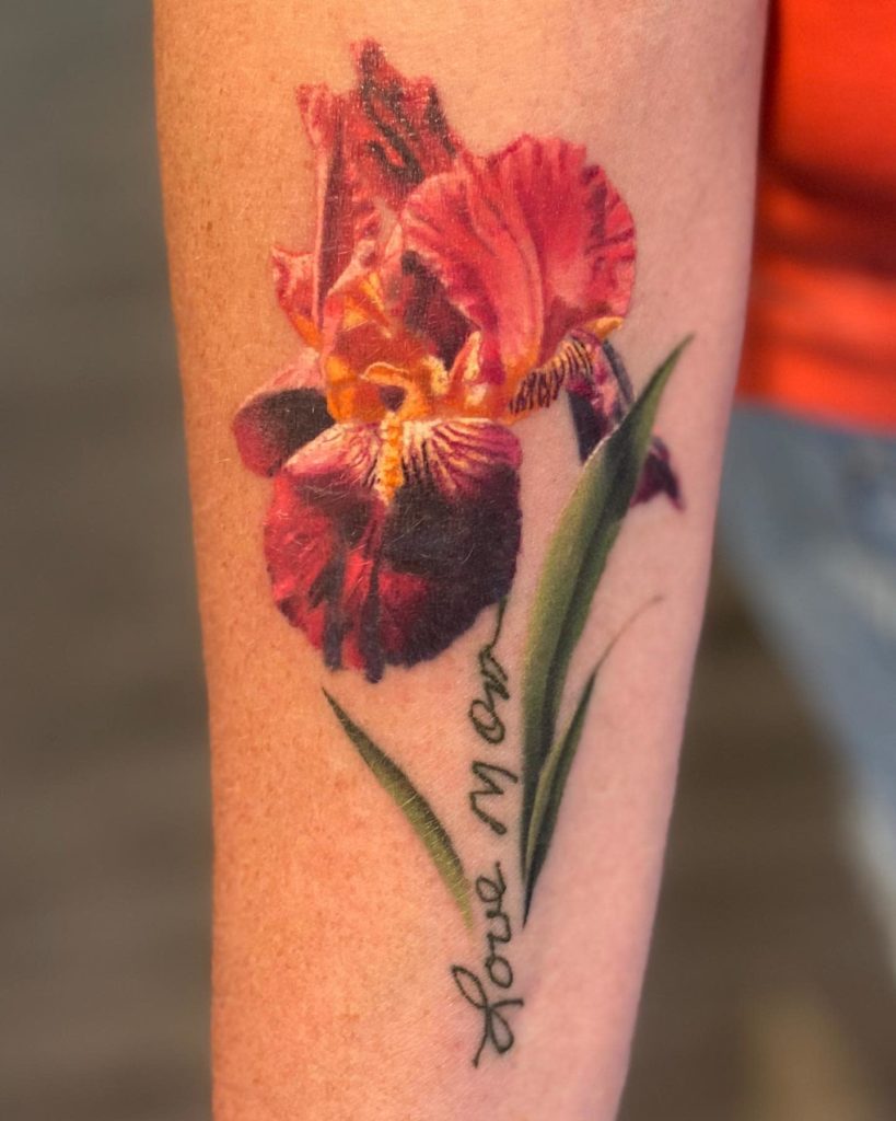 Red Iris flower tattoo for girls