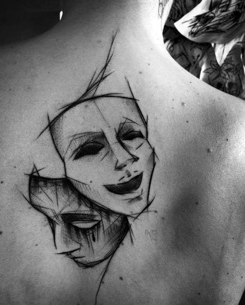 Face line Sketch Tattoo for women at back