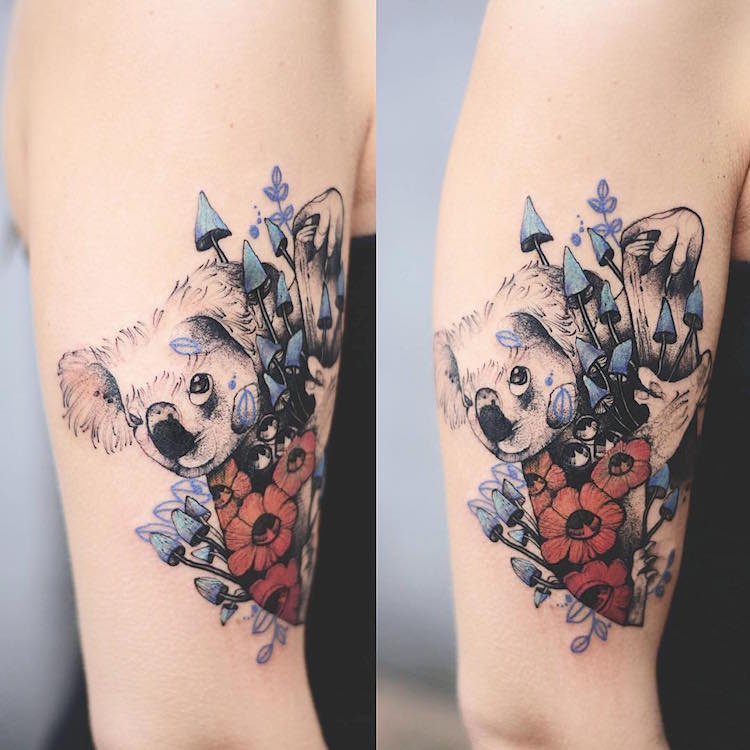 Watercolor Mini Panda Tattoo on hand for woman 