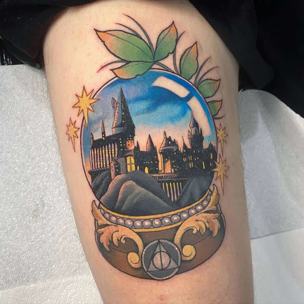 Hogwart house tattoo for men on leg