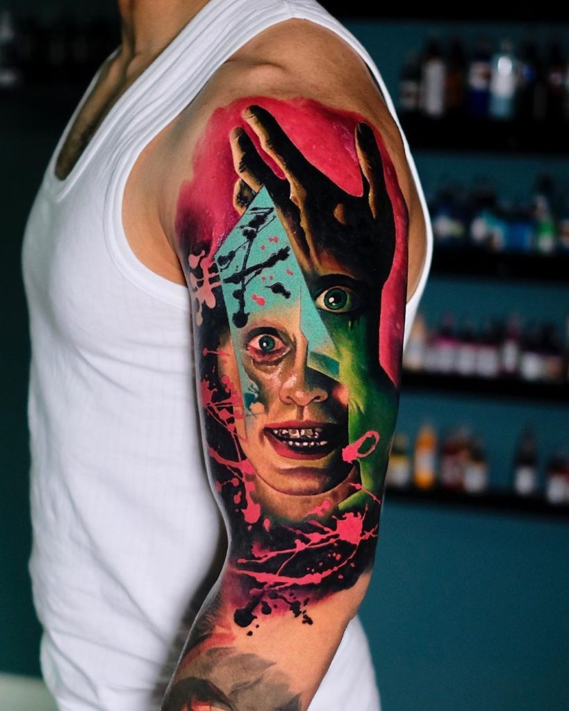 Realism pop art tattoo for men on shoulder 