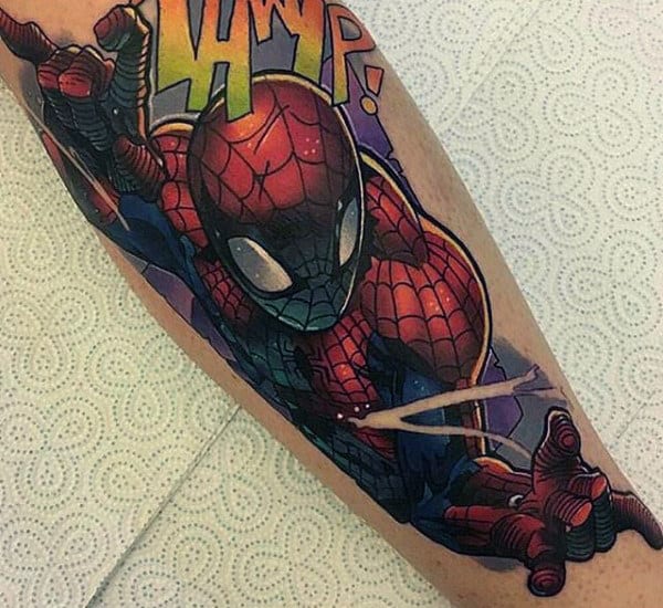 Spider man tattoo leg for men