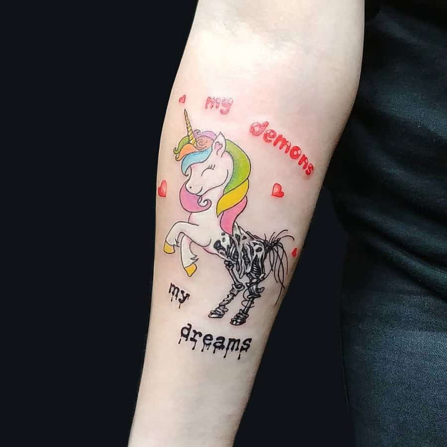 Little unicorn tattoo for women on hand