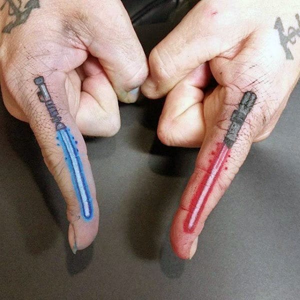 Tiny star war tattoo on hand for men