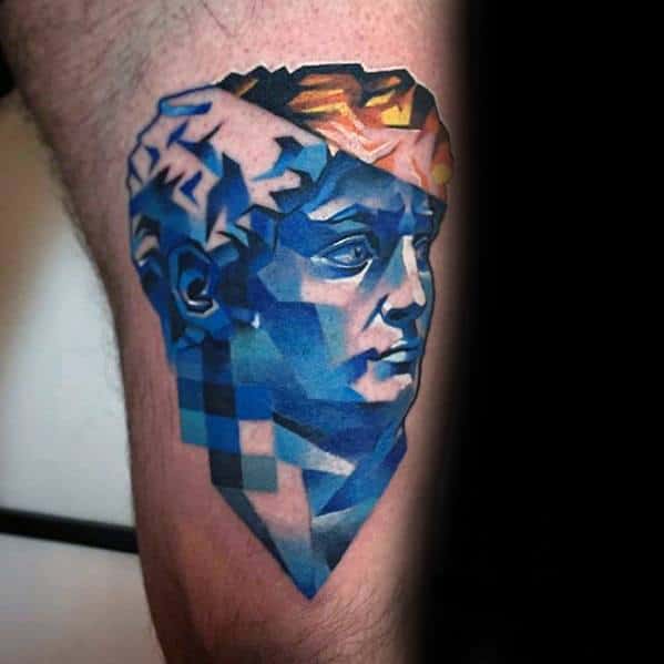 Colourful tattoo on leg for men