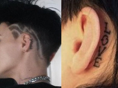 Love tattoo beside ear