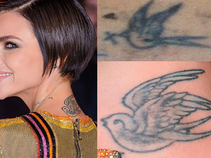 Bird tattoo on ruby rose's neck